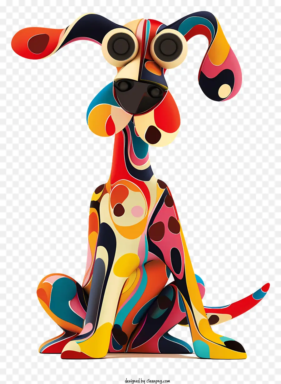 Hund Spielzeug bunte Hund Abstrakte Kunst schelmischer Ausdruck Ovaler Brille - Farbenfroher abstrakter Hund mit schelmischem Ausdruck sitzt