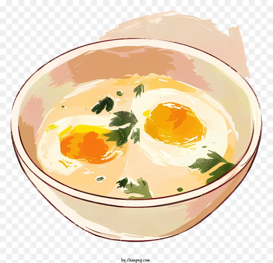 Petersilie - Weiße Schüssel mit Suppe, Eiern, Petersilie