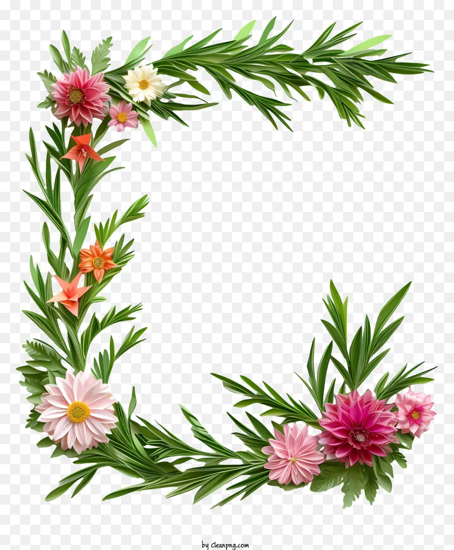 Blumen Kranz - Grüner Blattkranz mit Blumen und Band