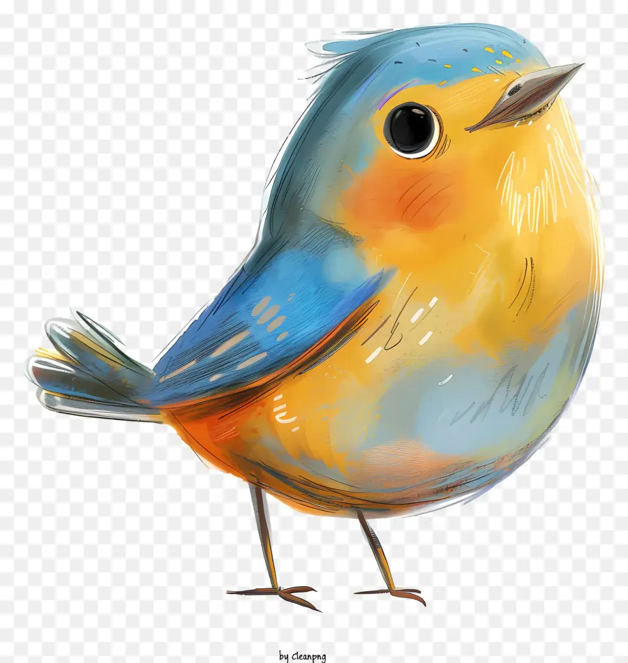 Wunderlicher Vogelblauer Vogelmalerei emotionaler Ausdruck Traurigkeit - Blauer Vogel mit orangefarbenen Akzenten, emotionaler Ausdruck