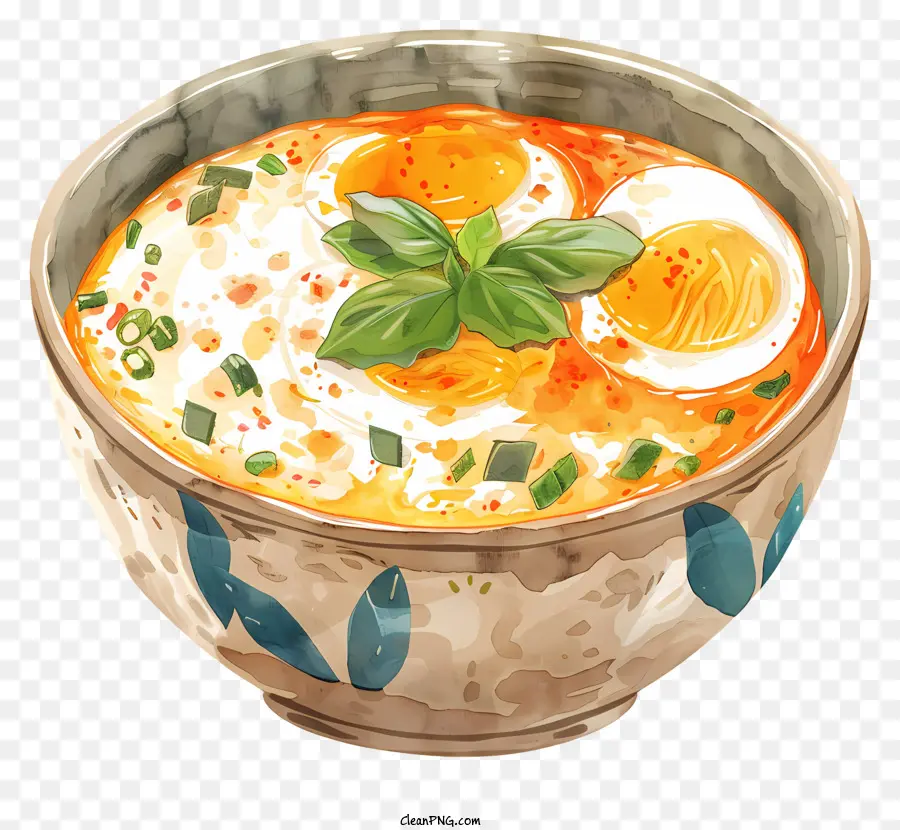 Thai Ei Total Oriental Dish Ei in den Topf Sojasauce -Frühlingszwiebeln - Buntes orientalisches Gericht mit Eier, Sojasauce