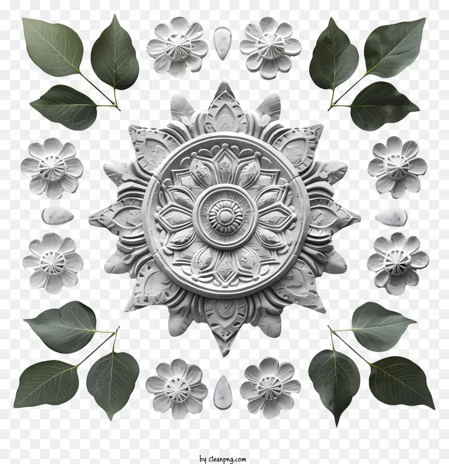 florales Design - Reich verziertes, kompliziertes Blumendesign auf schwarzem Hintergrund