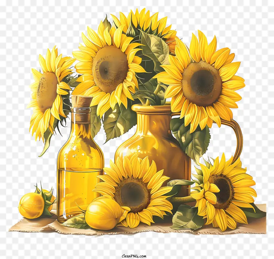 dầu ô liu - Vàng hoa hướng dương, chai dầu