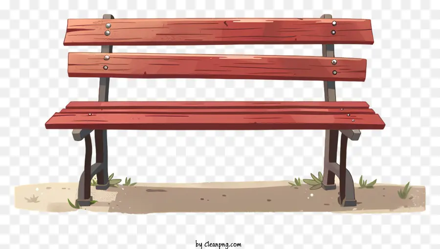 garden bench red wooden bench sandy soil grass outdoors