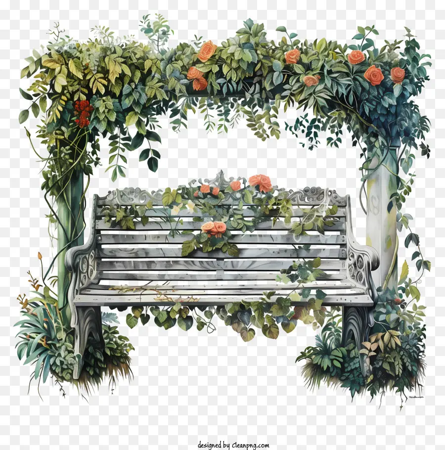 Garden Bench Garden Bench Vines Hoa bức tranh thiên nhiên - Bức tranh theo chủ đề tự nhiên của băng ghế vườn thanh bình