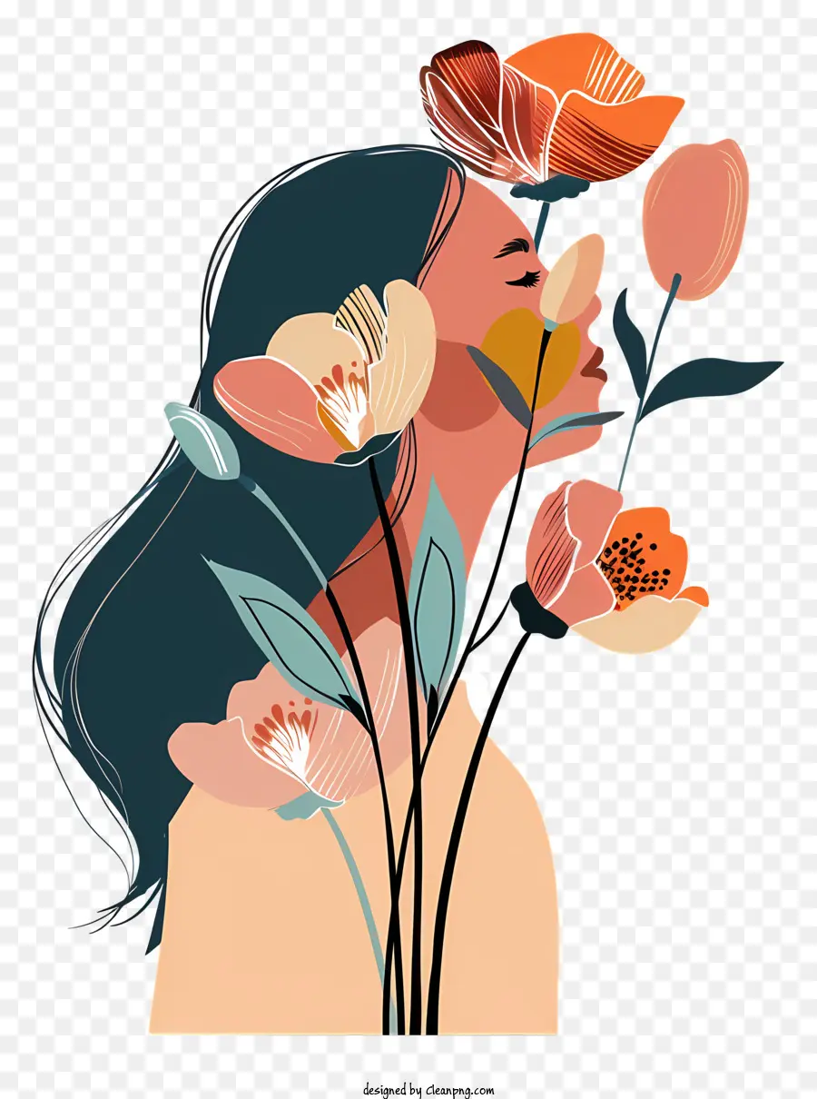 womens day flower art digital art girl holding flowers minimalist style peaceful