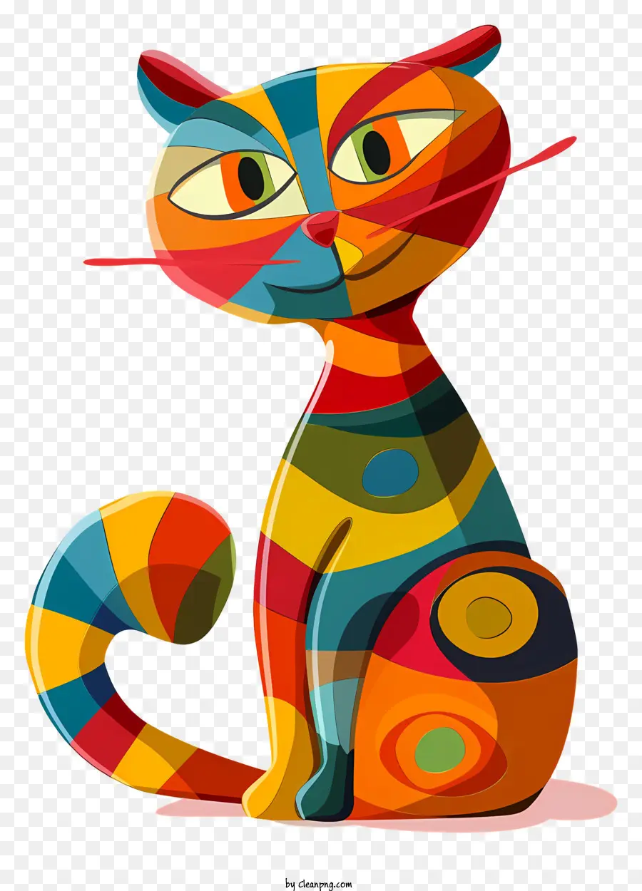 gatto giocattolo colorato dai colori vivaci colori audaci motivi vibranti un unico gatto - Gatto colorato con coda rialzata su sfondo nero