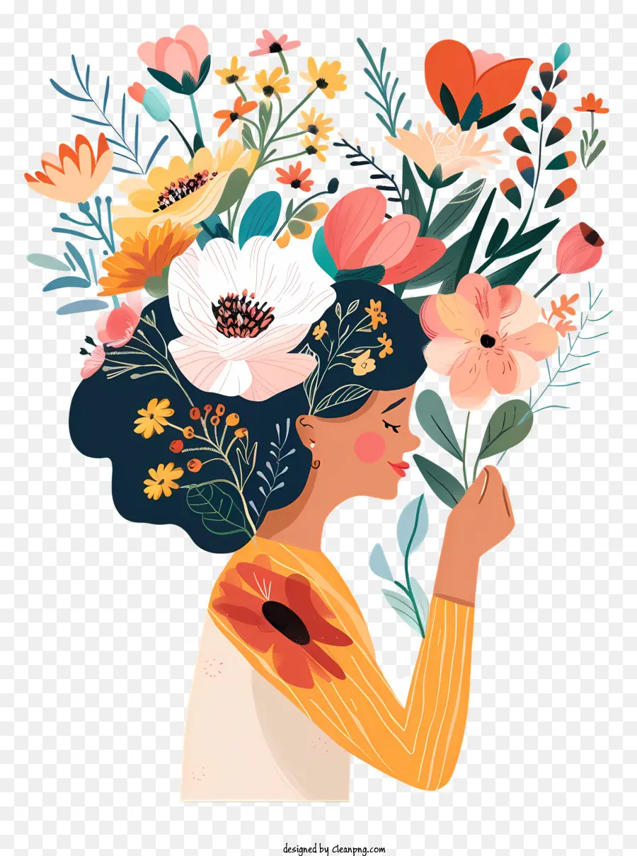 Ngày nữ hoa nghệ thuật nghệ thuật hoa bó hoa - Người phụ nữ với hoa, mặt trời, hạnh phúc, thiên nhiên