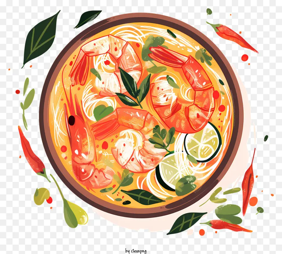 tom yum goong spicy thai noodle soup shrimp chicken vegetables
