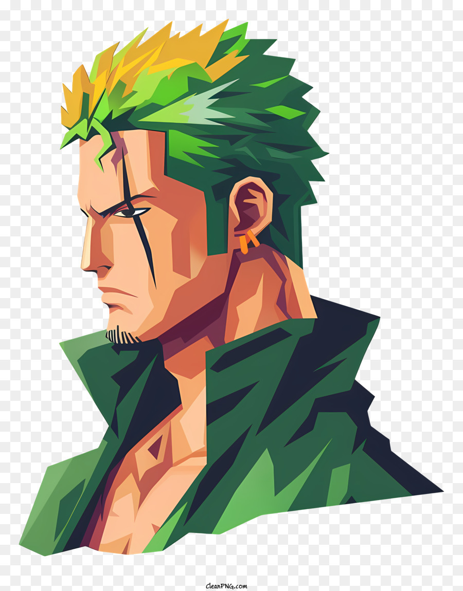ein Stück Roronoa Zoro Anime Manga Grünes Haar Männlicher Charakter - Intensiver männlicher Charakter mit grünem Haar
