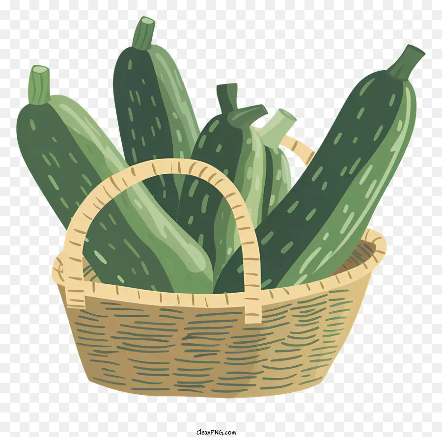 zucchini cucumbers basket woven straw green