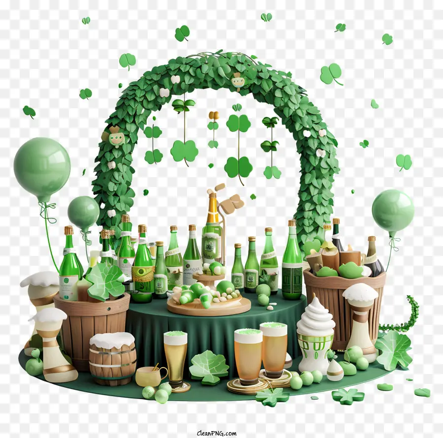 St. Patrick ' s Day - Tisch mit Kleebläden, Schamrockballons