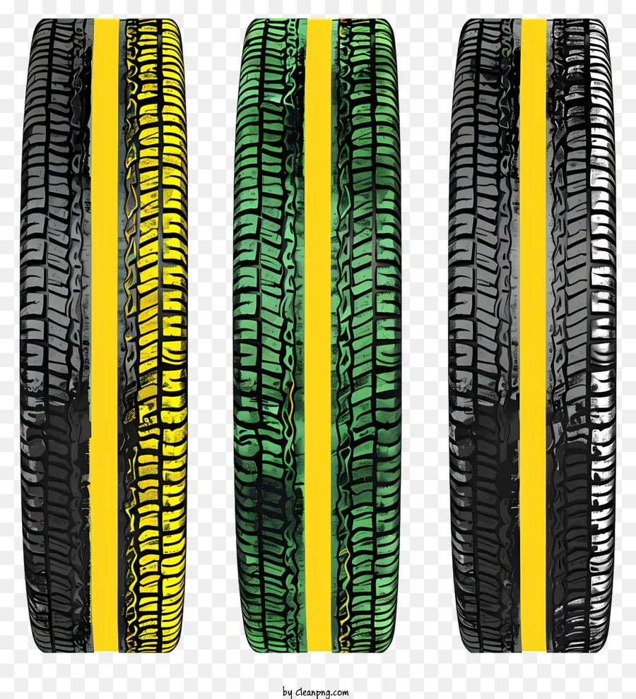 Michelin Logo - Drei Michelin -Reifen mit grünen/gelben Streifen