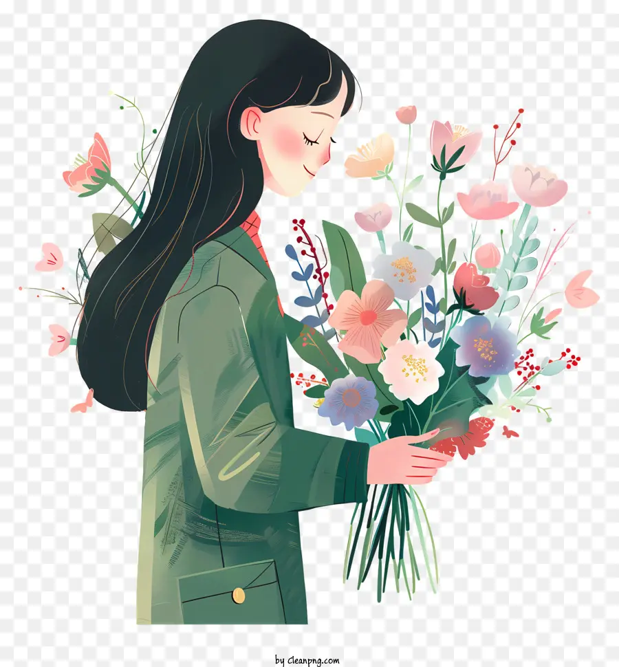 Ngày nữ hoa nghệ thuật hoa nghệ thuật hoa màu hồng - Người phụ nữ trẻ nghiêm túc cầm bó hoa