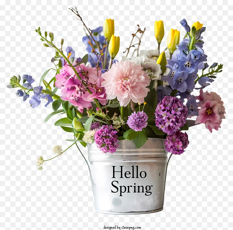 ciao a molla - Vaso di fiori colorati con cartello 