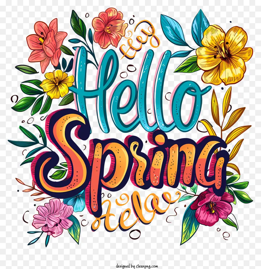 xin chào mùa xuân - Bóng hoa đầy màu sắc với văn bản 