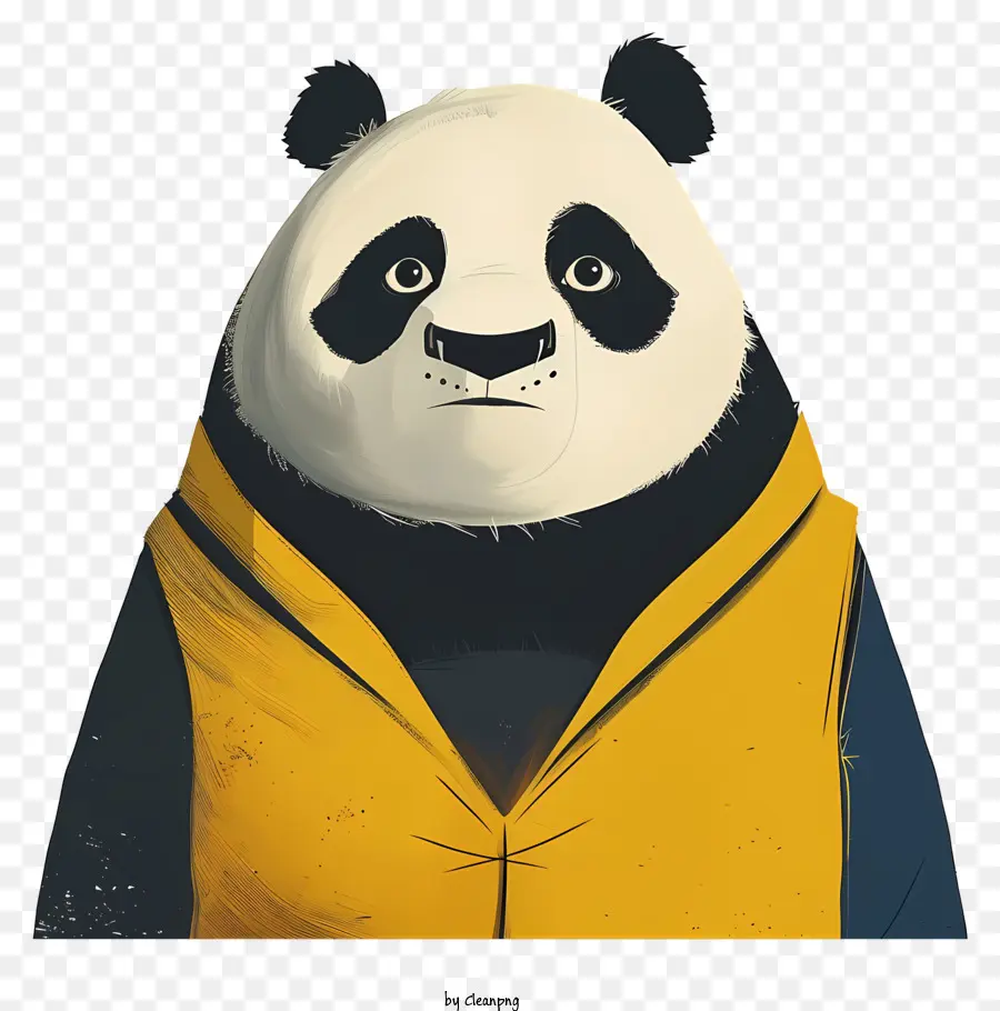 Kung Fu Panda Panda tragen ernsthaften Ausdruck orange und gelber Jacke nachdenklicher Look - Ernsthafter Panda in bunte Jacke, nachdenklicher Ausdruck