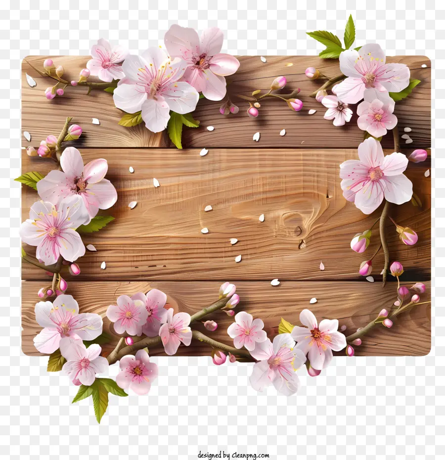Holzrahmen - Holzrahmen mit rosa Blüten auf schwarzem Hintergrund