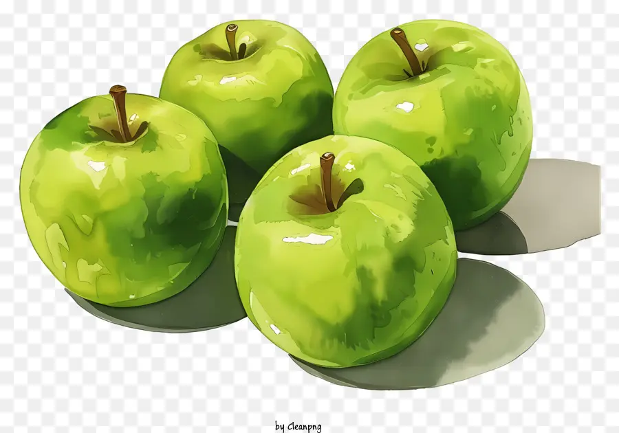 carta da acquerello - Vibranti mele verdi sulla superficie nera