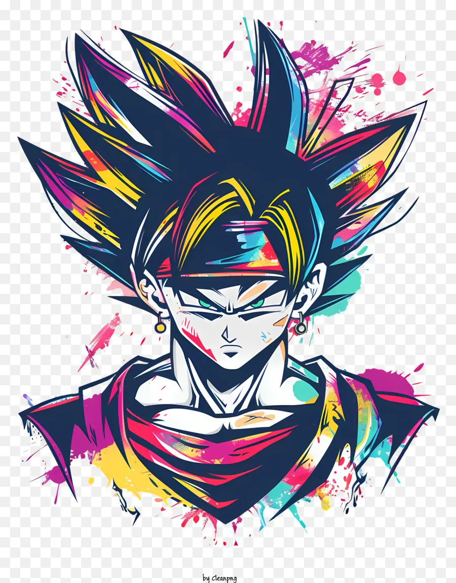 sfera del drago - Ritratto astratto colorato di personaggio di Goku serio