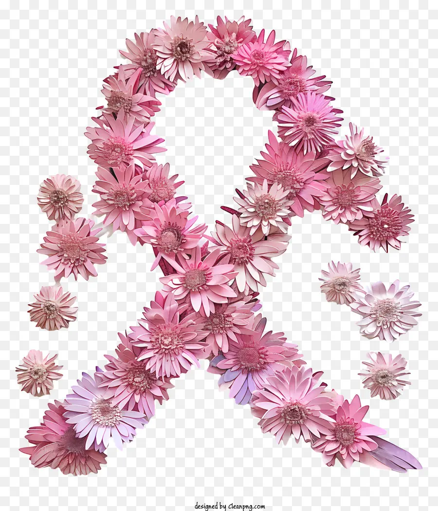 il cancro al seno nastro - Nastro del cerchio di fiori rosa su sfondo nero