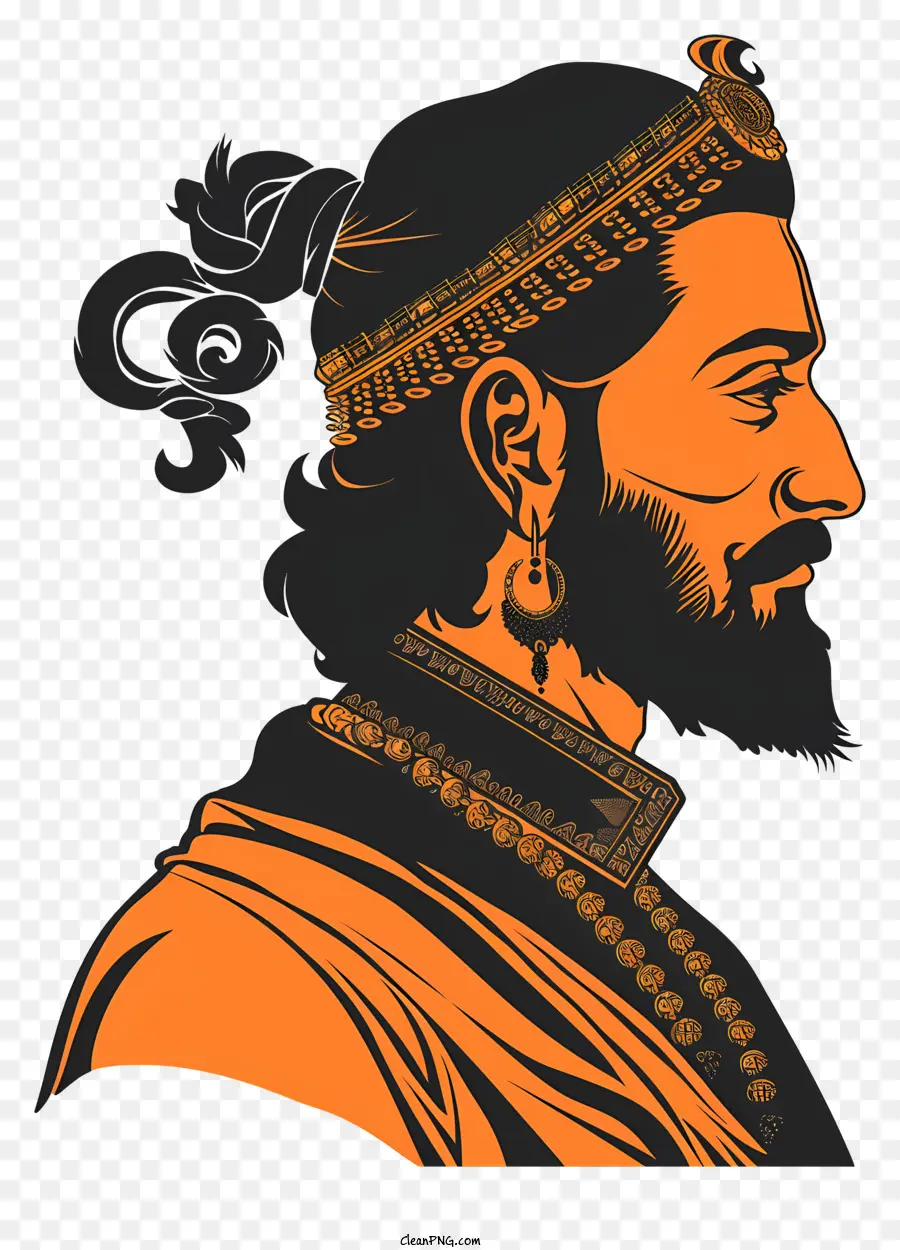 Shivaji Maharaj - Mann mit Krone, Perlen, langes Haar, Bart