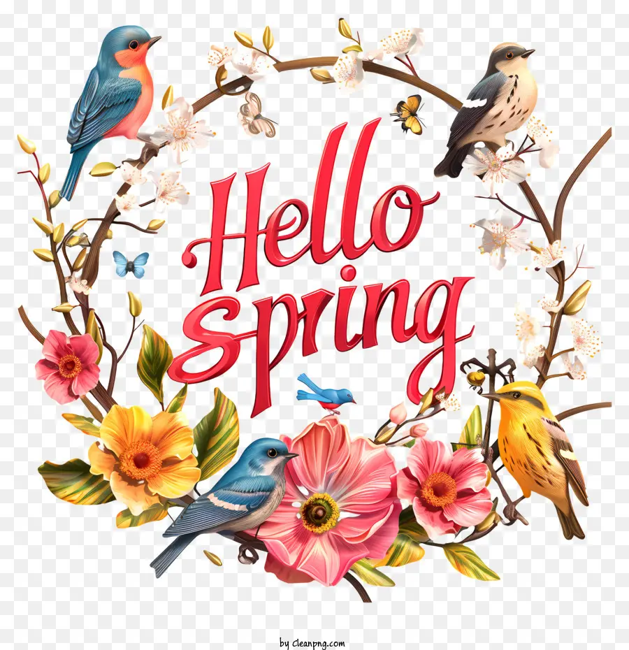 Hallo Frühling - Schöner Frühlingskranz mit bunten Vögeln