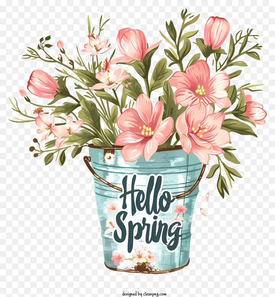 ciao a molla - Secchio vintage con fiori di primavera rosa