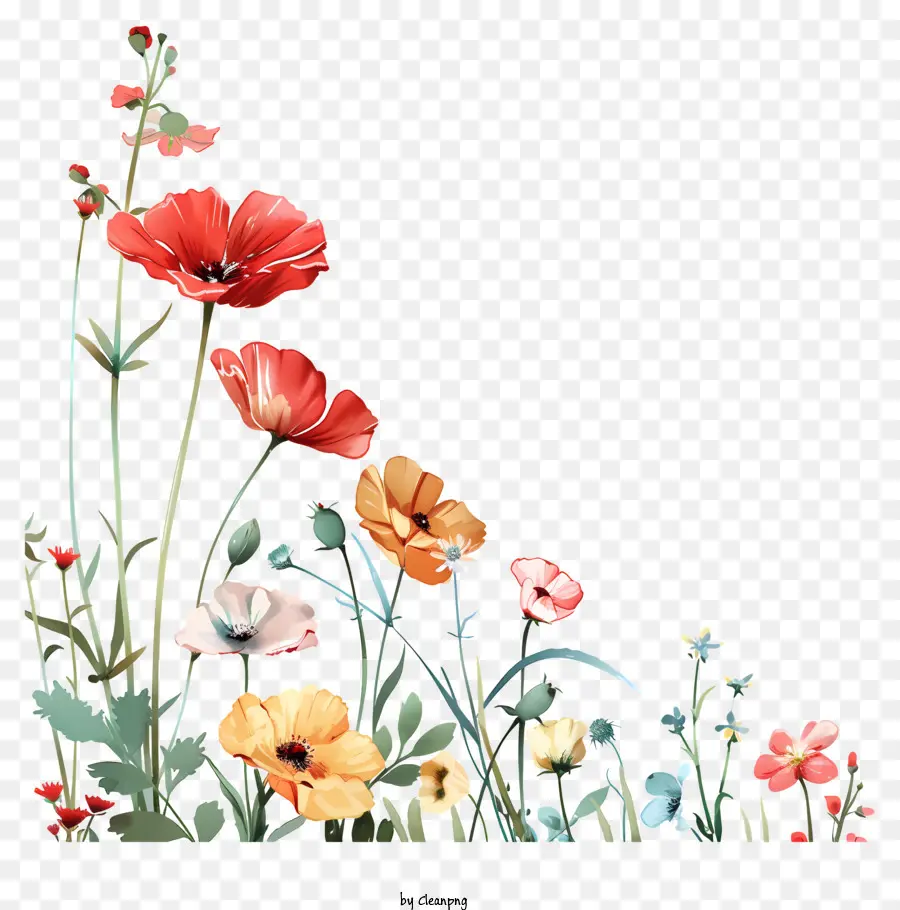 Hallo Frühling - Bunte Blumen vor dramatischer schwarzer Hintergrund