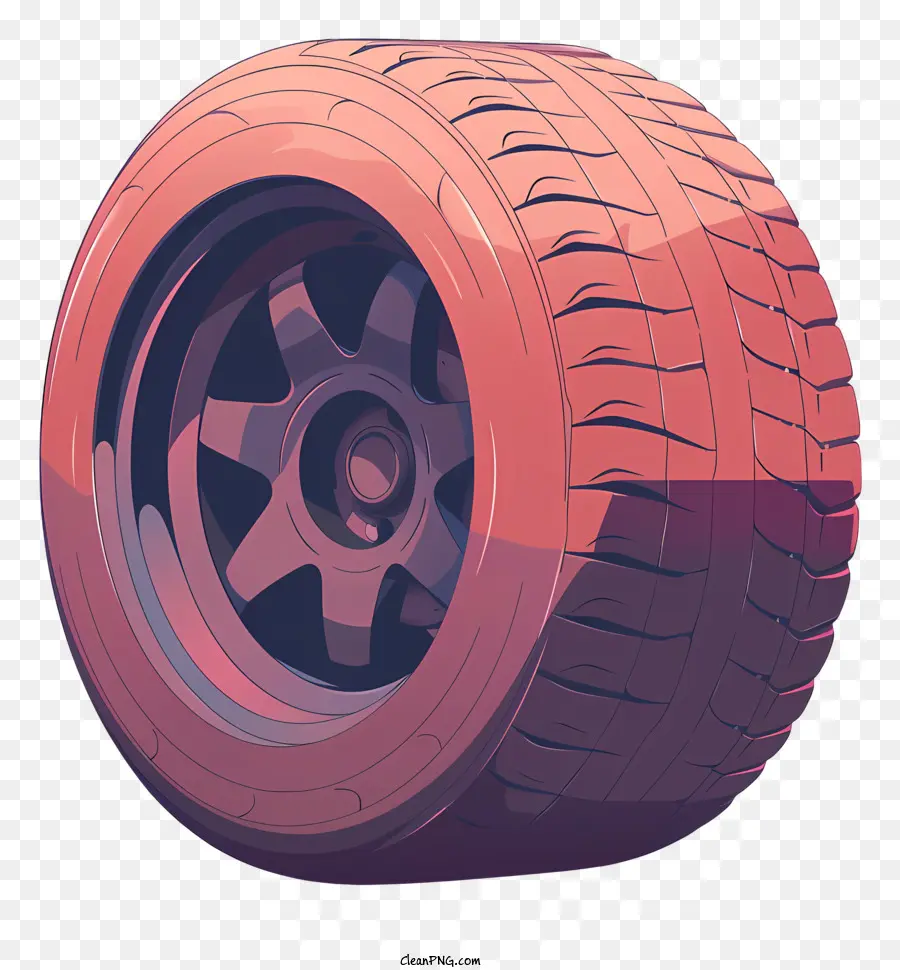 Auto Reifen roter Reifen Reifen -Profil weiße Laufflächen runden Reifen - Roter Reifen mit weißen Stufen auf schwarzem Hintergrund