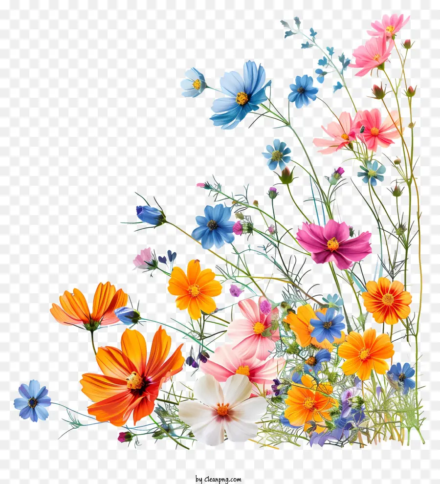 Hallo Frühling - Farbenfrohe Blumenanordnung mit dunklem Hintergrund