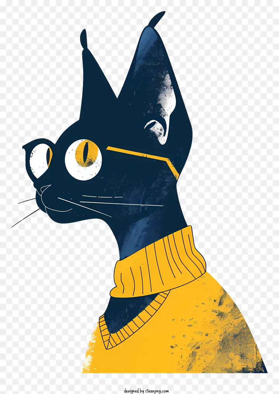 đeo kính - Mèo đen mặc áo len màu vàng với kính