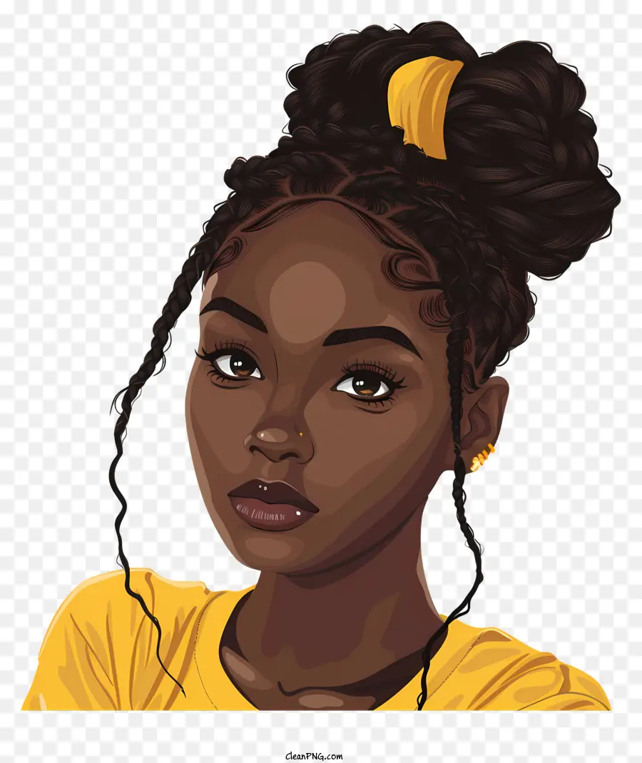 african girl woman braided hair long locks yellow shirt