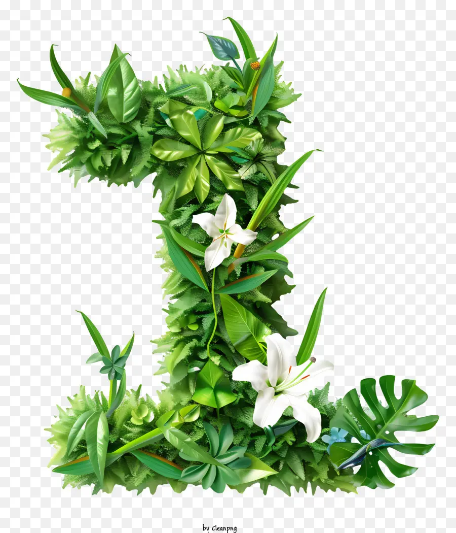 foglie verdi numero uno lettera l foglie bianche punta punta - Grande lettera foglia verde e bianca L
