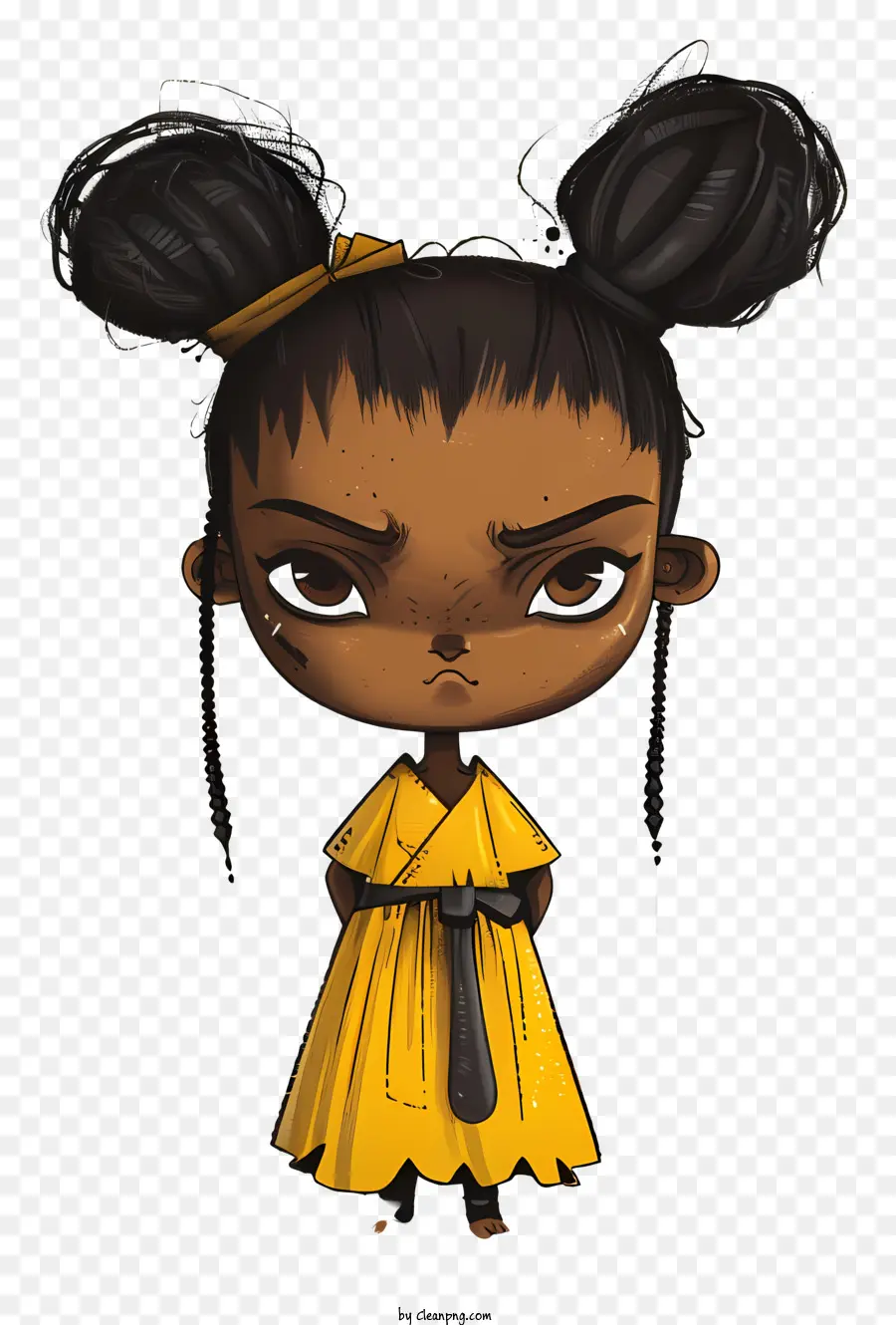 African Girl Manga Character Anime Girl Girl Black Hair - Ragazza manga determinata in abito giallo