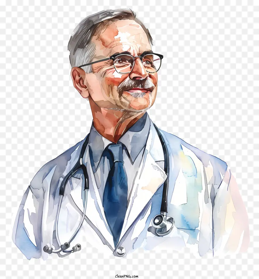 medici giorno - Illustrazione ad acquerello di un medico serio nel cappotto da laboratorio