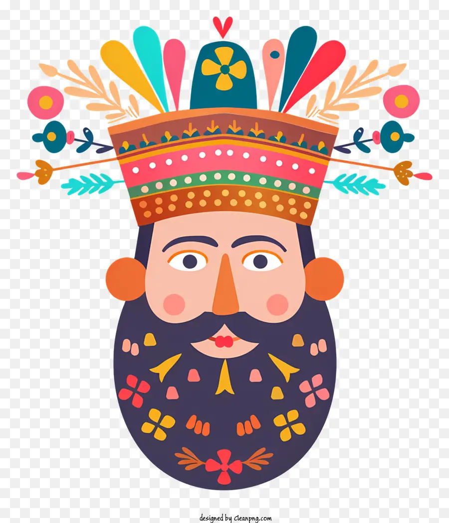Purim Man in Crown Bearfied Man Smiling Man Floral Hat - Uomo barbuto nella corona con cappello floreale