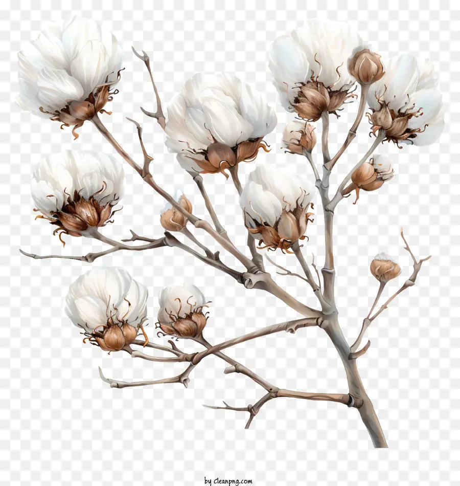 fiori illustrazione - Illustrazione dettagliata del ramo di cotone in fiore