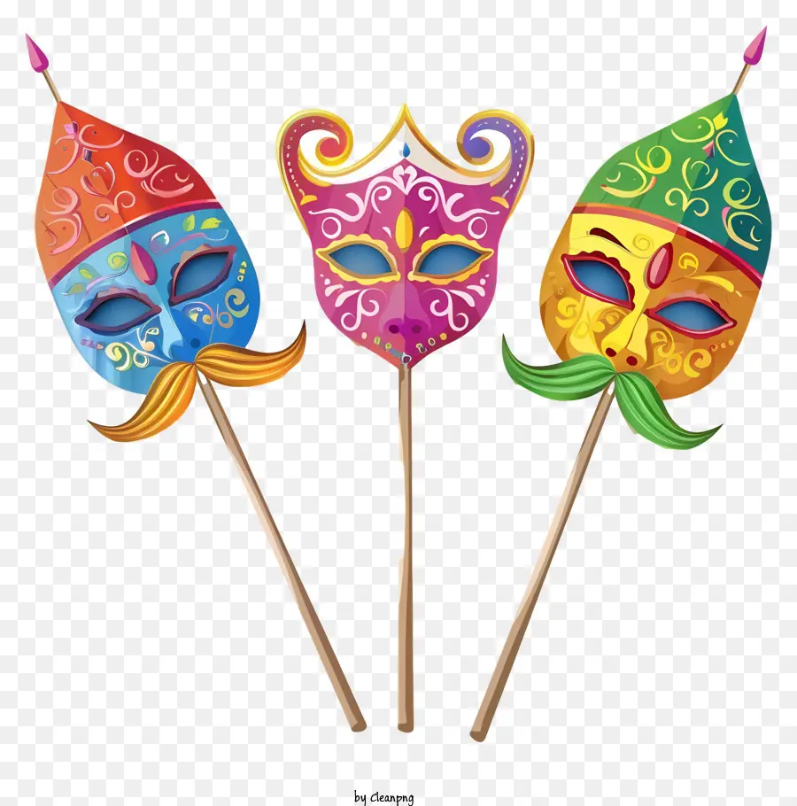 Happy Purim Carnival Mask Maschera Maschera maschera decorativa Maschere intricate - Maschere di carnevale colorate e intricate con dettagli in rilievo