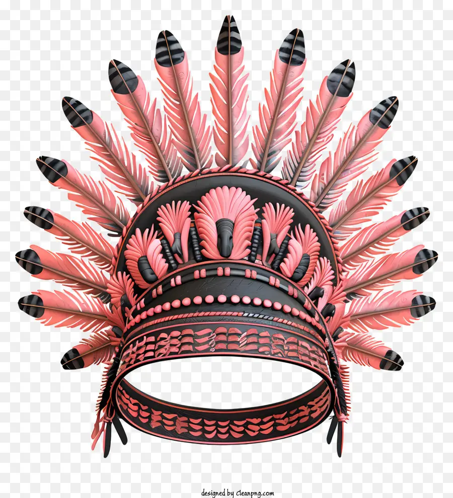 copricapo indigeno piuma piume rosa Design ornato Black Center - Intricato copricapo di piuma rosa con accenti neri