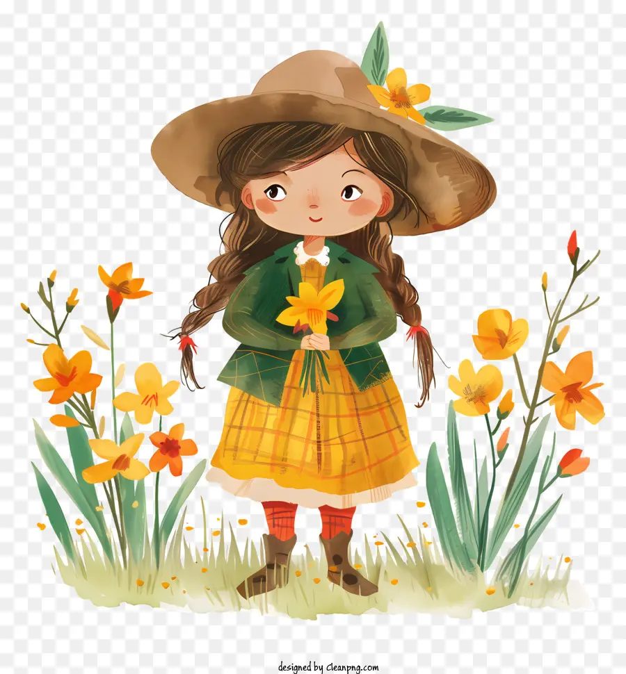 Girl Girl Girl Girl Daffadils Field Sormine - Ragazza in campo con narcisi, sorridendo felicemente