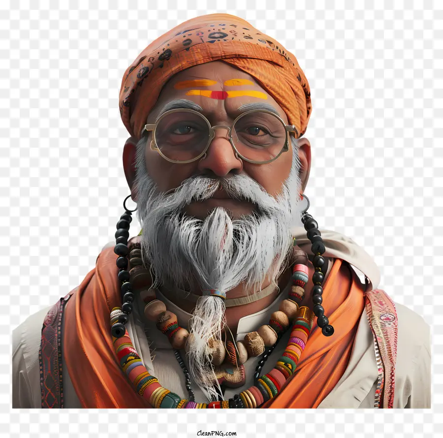 đeo kính - Người đàn ông lớn tuổi với râu, kính, khăn xếp, áo dài màu cam