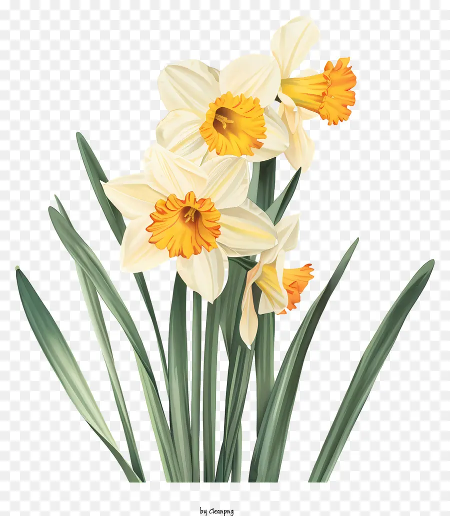 fiori di primavera - Narcisi bianchi con centri gialli su sfondo nero