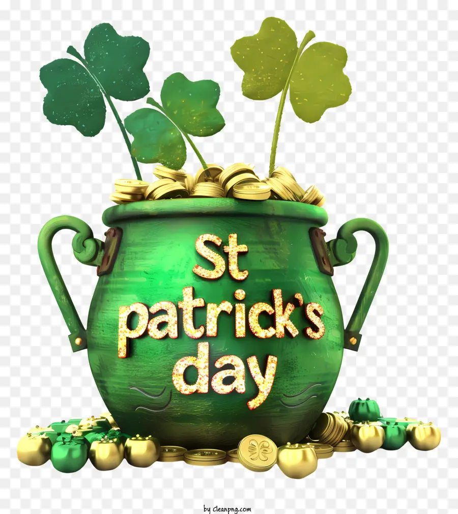 St. Patrick ' s Day - Topf mit Schamrocks auf schwarzem Hintergrund