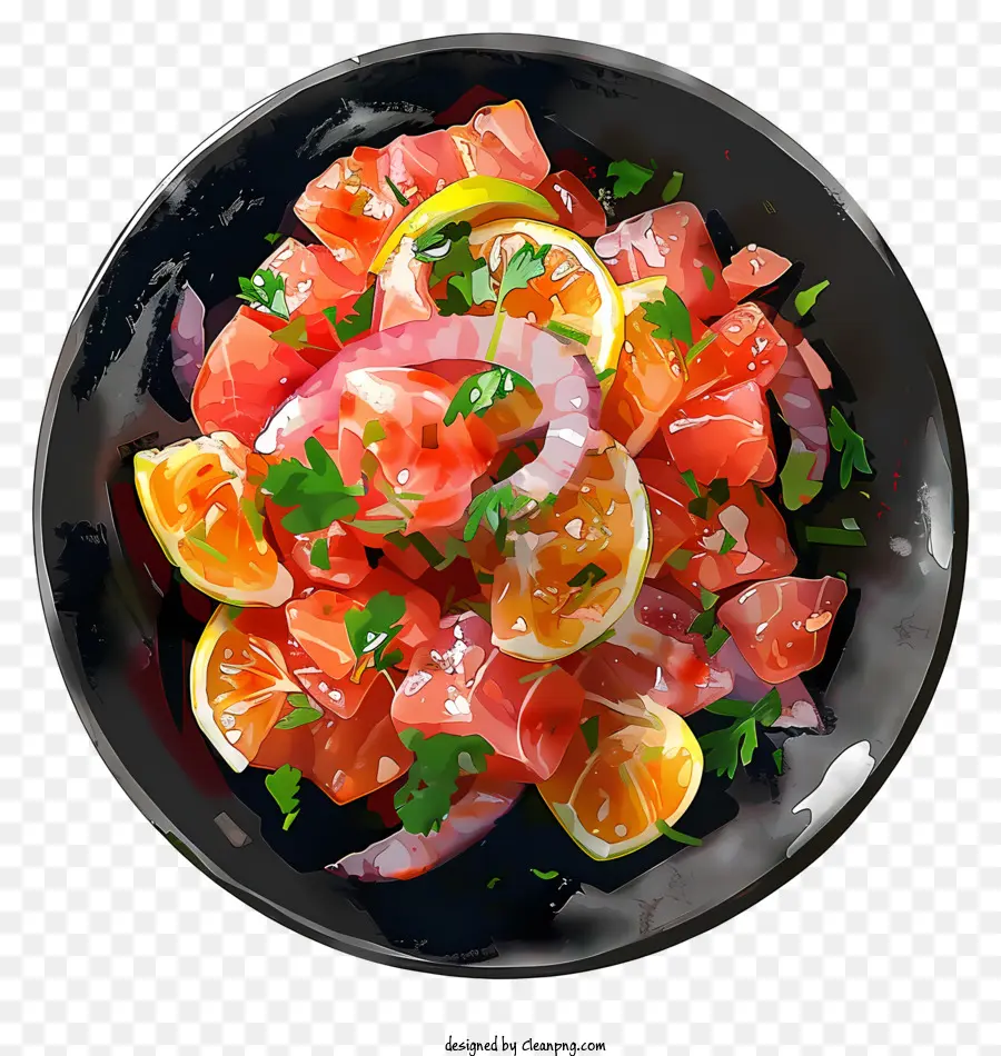 Ceviche Lebensmittelkunst Zitrusfrüchte Stillleben Malmalerei Orangenscheiben - Stilllebensmalerei von Orangen, Zitronen, Zwiebelnplatten