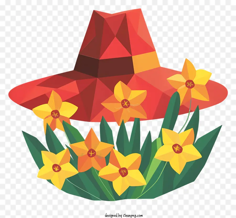 st. 
Ngày Davids Mũ RuD màu đỏ Daffodils dệt hoa rơm đang nở hoa - Mũ ống hút màu đỏ với hoa thủy tiên màu vàng