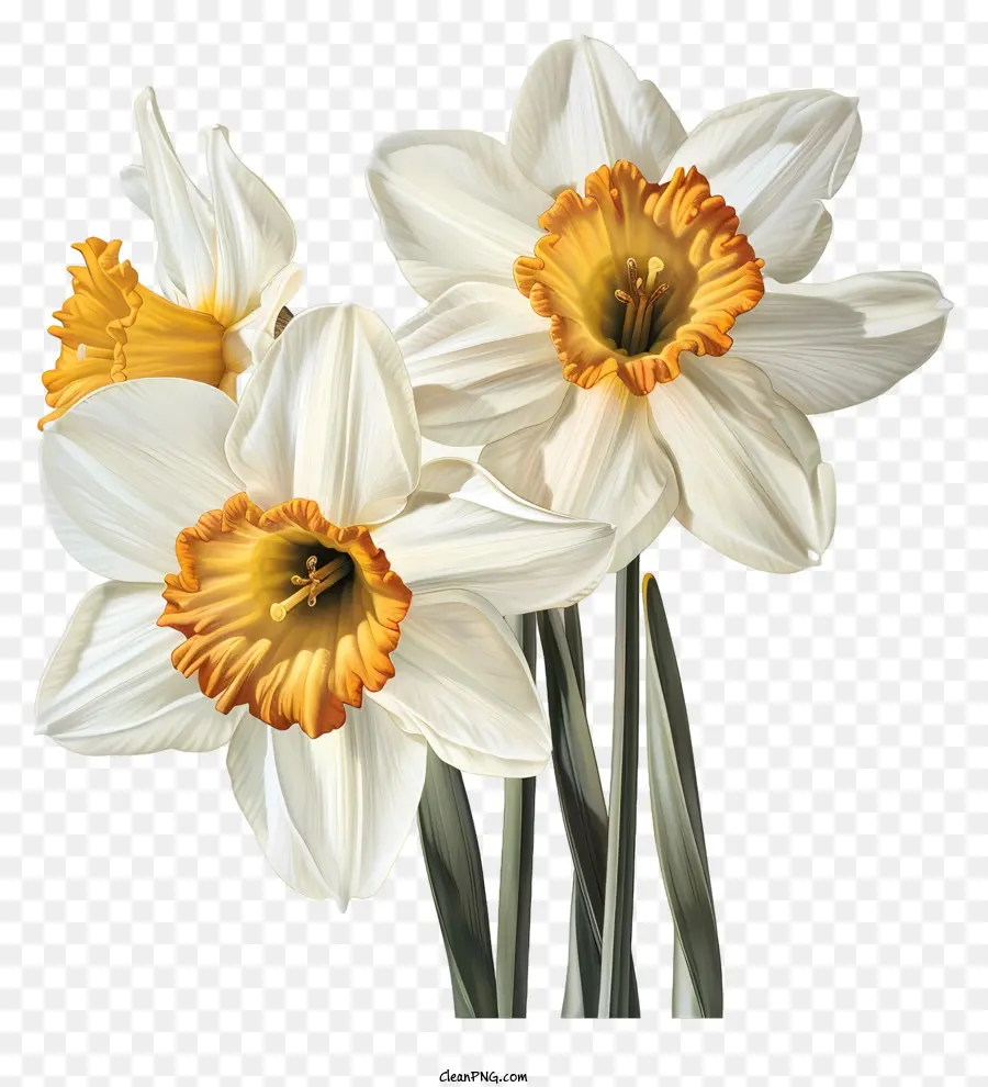 st. 
Davids Day Daffodils fiori bianco giallo - Tre delicati narcisi bianchi a forma di triangolo