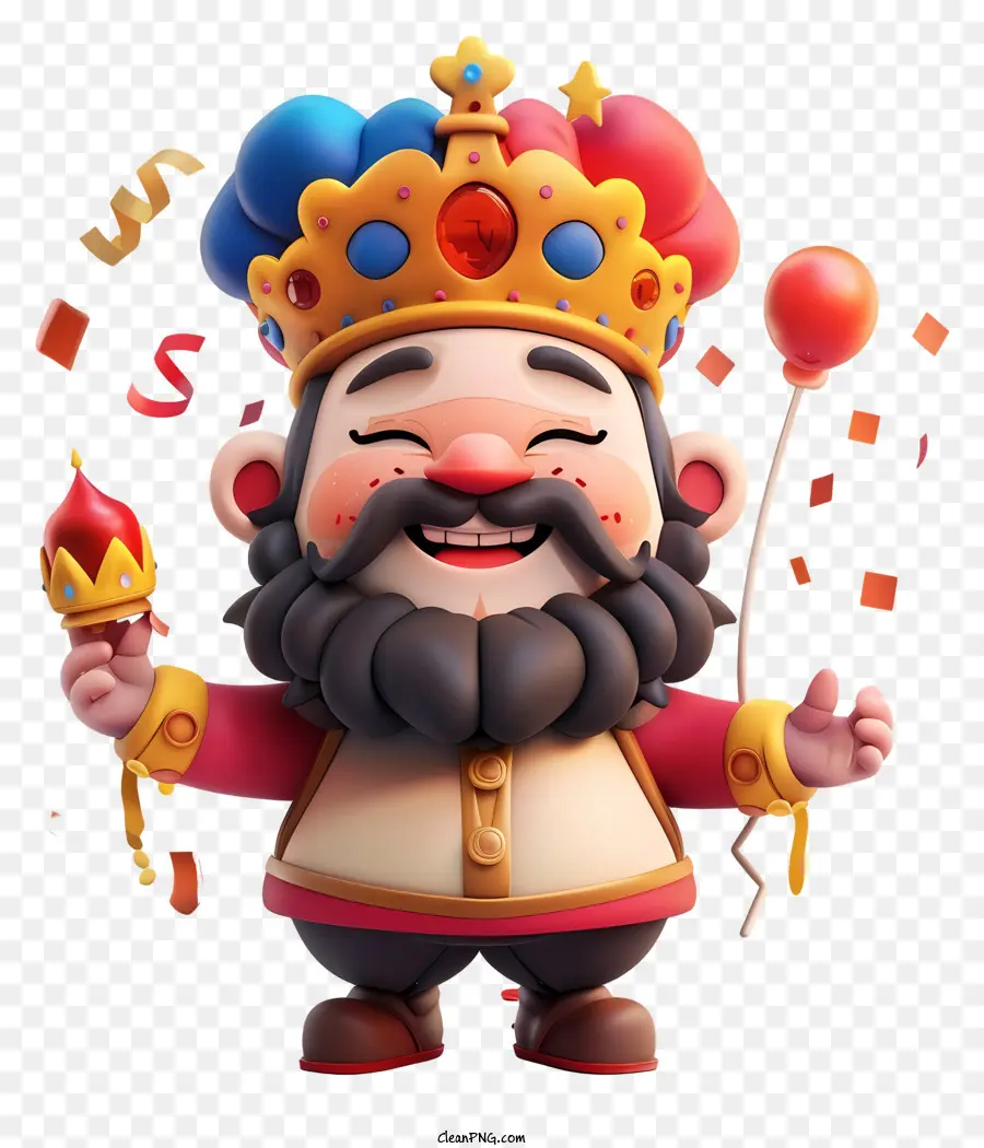 Krone - Happy Cartoon -Charakter mit Luftballons und Konfetti