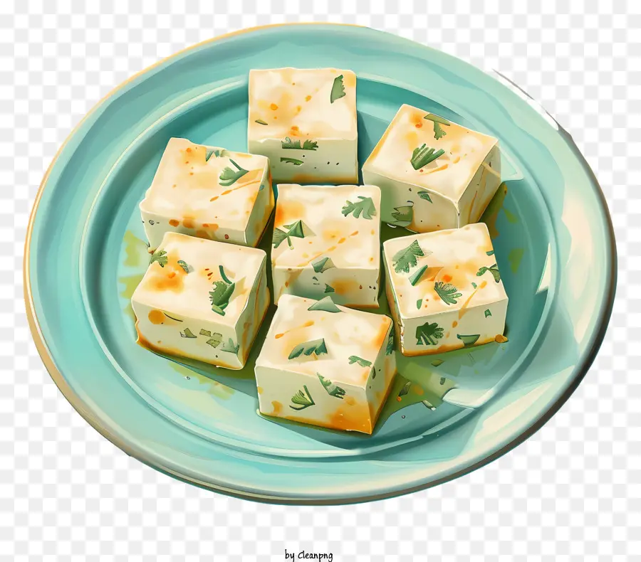 gesunde Ernährung - Frischer Tofu mit Kräutern auf Teller