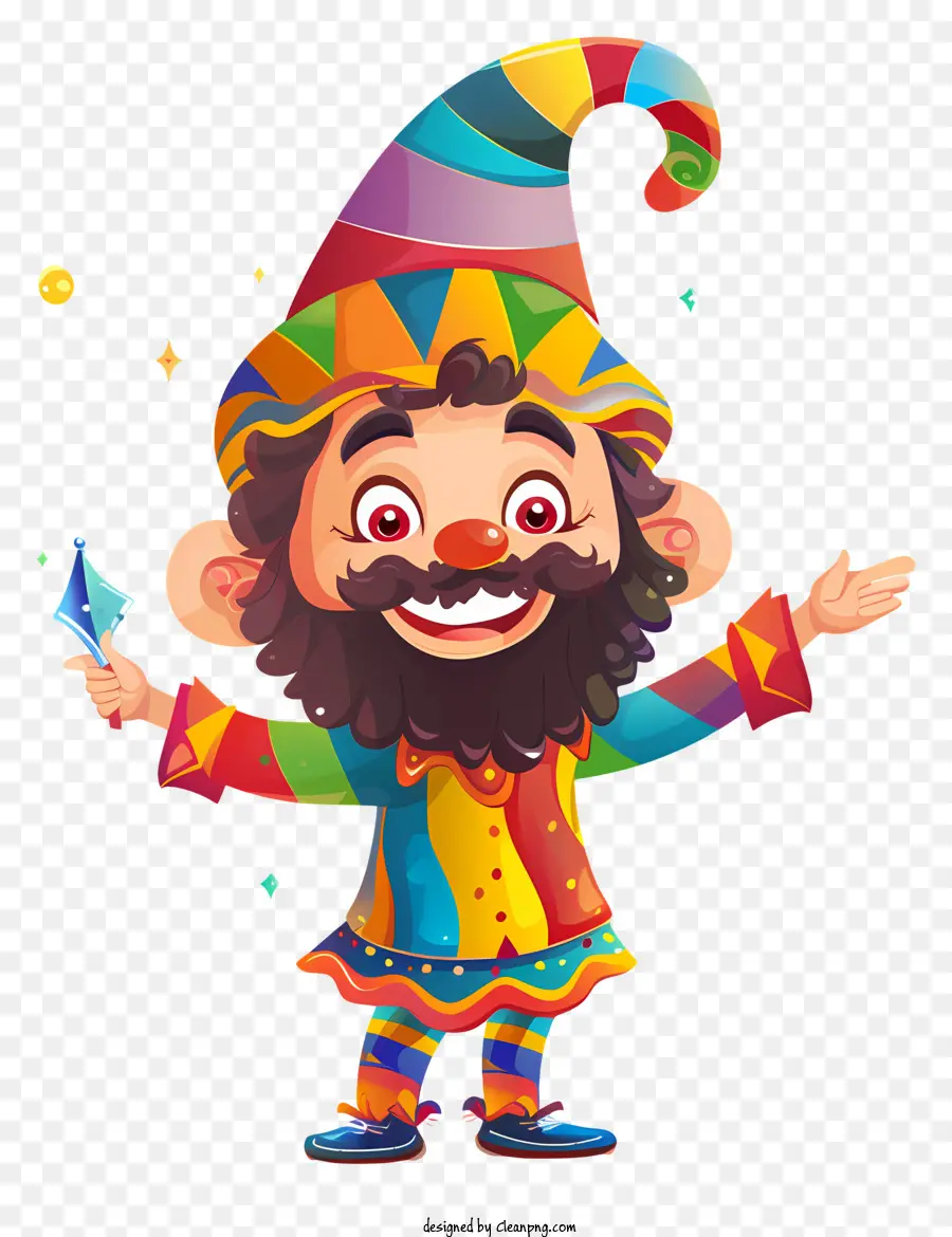 Purim Cartoon Charakter Clown bunte Kostüm - Cartoon Clown mit farbenfrohen Kostüm und Zauberstab
